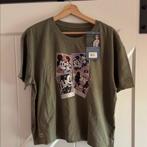 Life Is Good Olive Graphic Tee with Retro Mickey & Minnie Panels